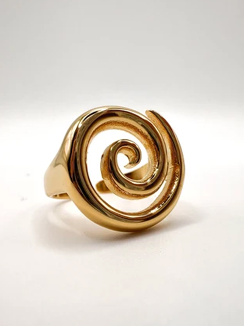Bague imposante au motif de spirale continue / tourbillon plat