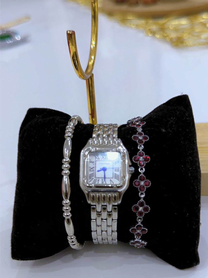 Trio Argenté Montre & Fleurs Rubis