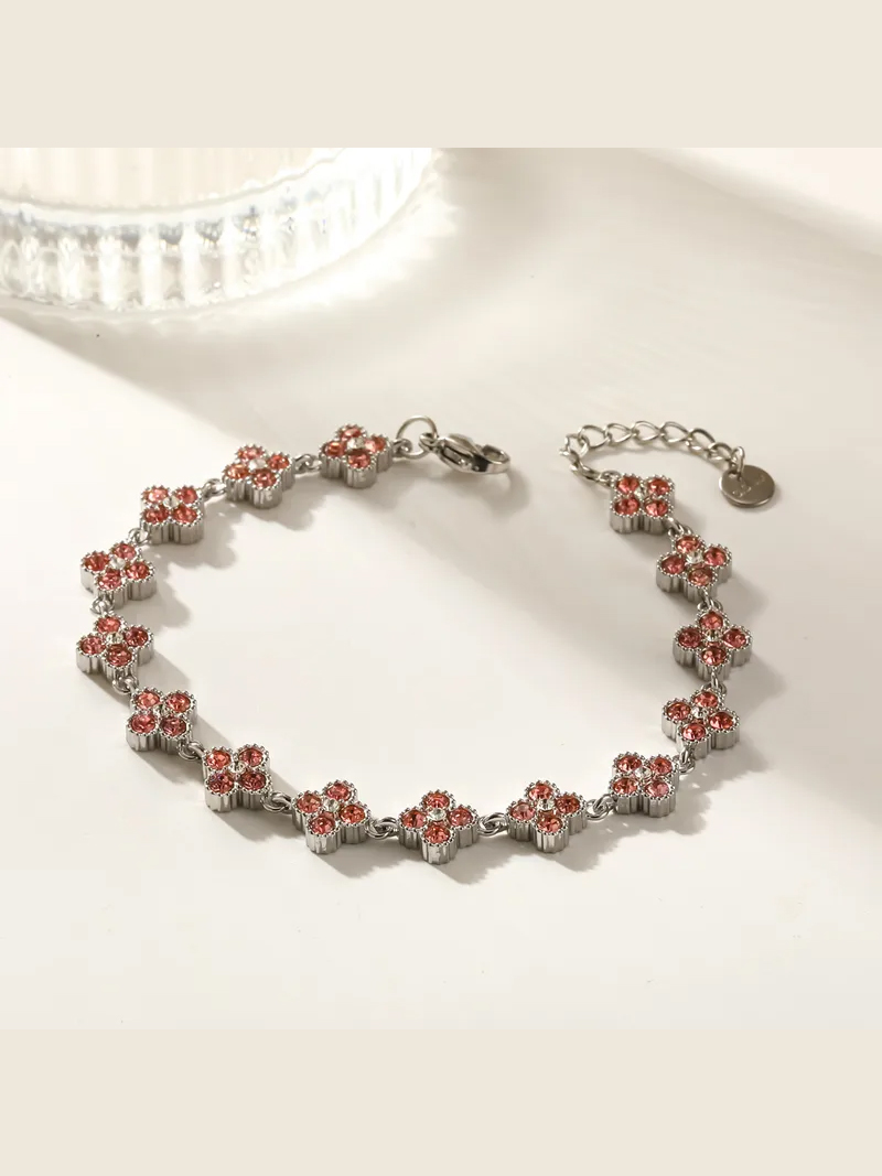 Bracelet Trèfle Cristaux Rose Poudré